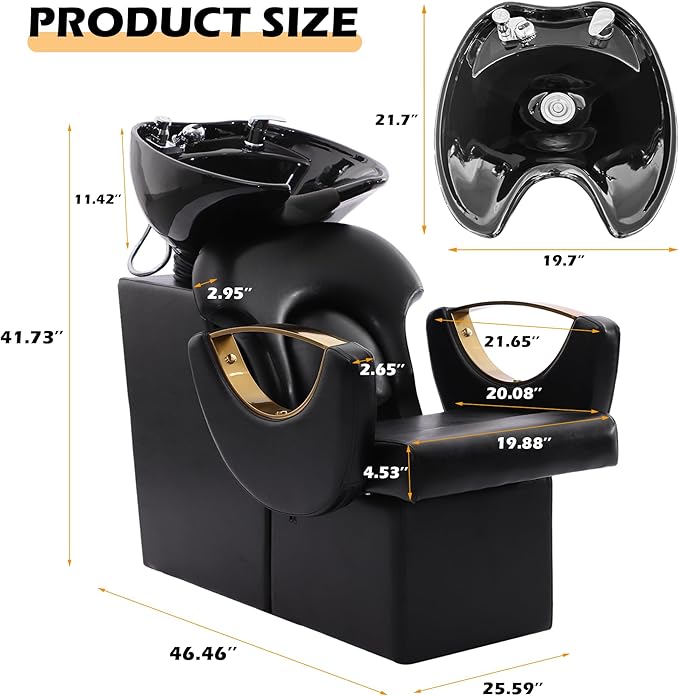 Shampoo Backwash Barber Chair with Tilting Ceramic Shampoo Bowl, Hair Washing Station,Barber Chair for Spa Beauty Salon,Barbershop