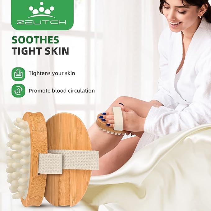 Premium Dry Brushing Body Brush Set for Lymphatic Drainage and Cellulite Treatment, Boar Bristle Long Handle Face Cleansing Brush for A Glowing Skin, 5 Pack