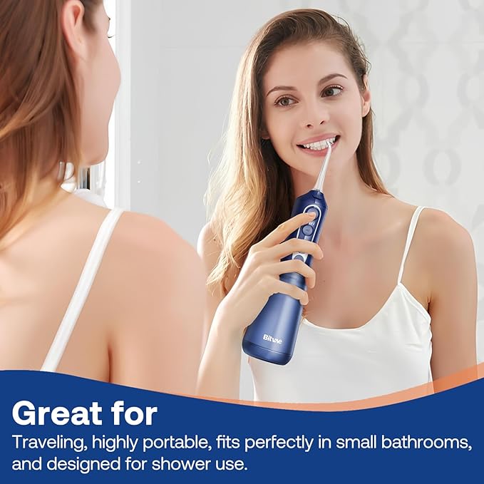 Bitvae C6 Cordless Water Flosser for Teeth Cleaning Picks, Portable Water Dental Flosser for Travel with 6 Jet Tips, IPX7 Waterproof USB Rechargeable Oral Irrigator Cleaner, Midnight Blue