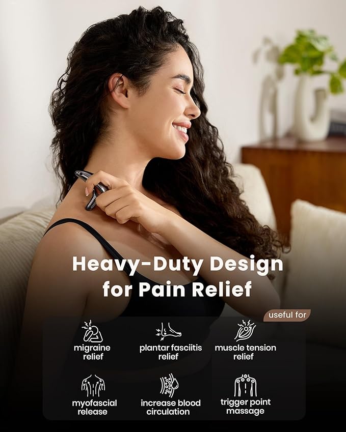 lifechill Trigger Point Massage Tool for Deep Tissue Pain Relief, Gua Sha & Muscle Scraper Tool for Full Body, Thumb Saver Acupressure Tool Relieve Plantar Fasciitis, Black