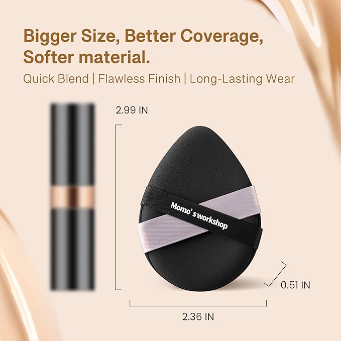Momo's Workshop Makeup Sponge Puff, Large Beauty Puff for Quick Flawless Makeup, Concealer Puff for Liquid & Cream Foundation 2pcs