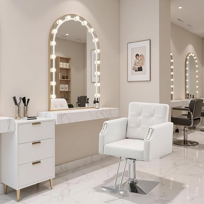 BarberPub Classic Salon Chair for Hair Stylist,Hydraulic Barber Styling Chair,Beauty Salon Spa Equipment 8818 (White)