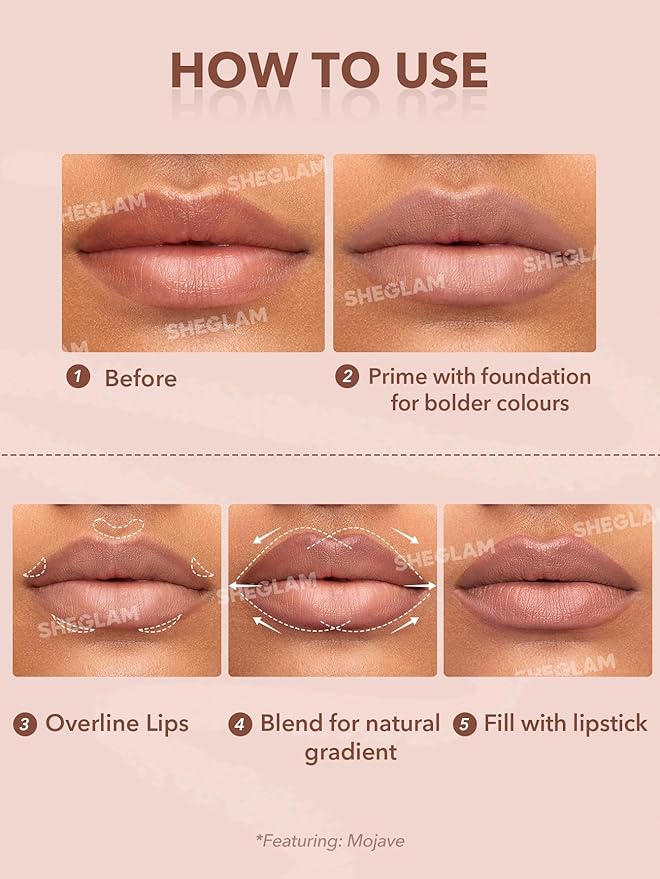 SHEGLAM Lip Liner Creamy Matte Pencil High Pigment Not Easy to Fade Silky Smooth Matte Contour Tint Lip Makeup-Neutral
