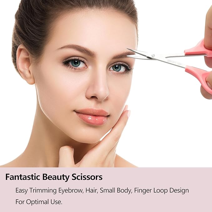 2 Pcs Eyebrow Scissors for Women， Small Scissors Beauty for Facial Hair, Beard, Ear, Nose, Moustache， Stainless Steel