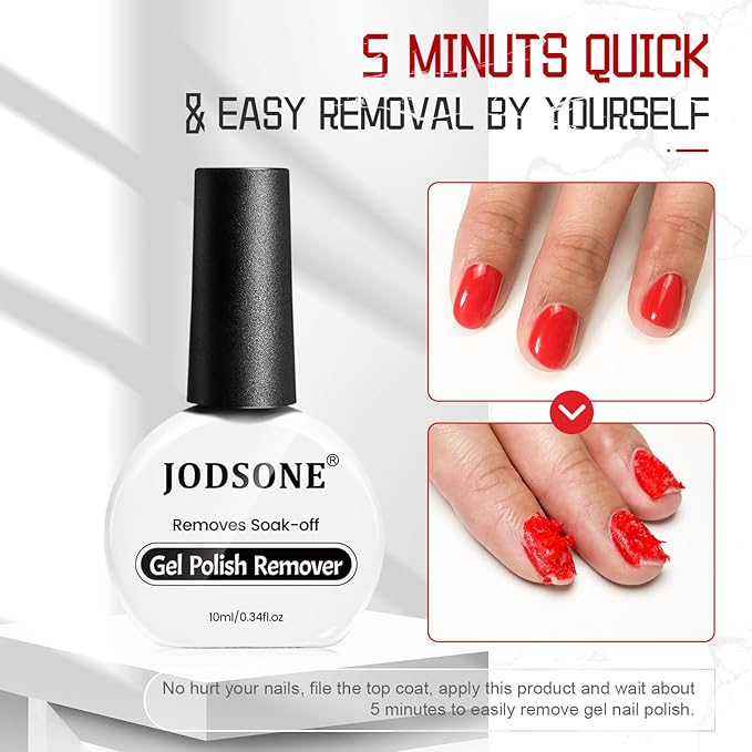 JODSONE 10ml Gel Nail Remover 2Pcs Quick Gel Polish Remover 3-5 Minutes for Nails