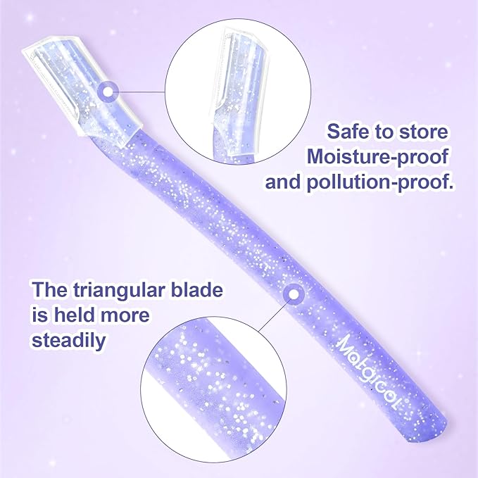 Women’s Dermaplane Razor for Face & Eyebrow - Anti-Cutting Japanese Blades for Eyebrow and Facial Hair Removal, Achieve Silky Skin and Perfect Brows (Purple, 12 Count)