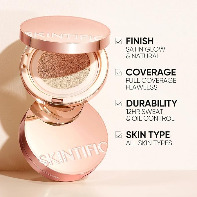 Full Coverage Cushion Foundation, Weightless, Skin Fit, Satin Glow Finish, Oil-Control Waterproof Foundation, Sweatproof Flawless BB Cream CC Korean Makeup,Tattoo Cover Up, Buildable(#01W WarmVanilla)