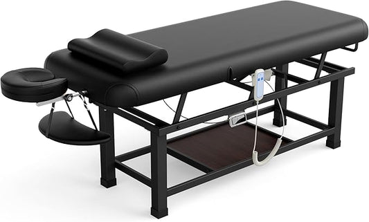 pouseayar Heavy Duty Electric Stationary Massage Table with Backrest Adjustable and Storage Space for Treatment/Medical Spa/Facial/Beauty/Massage Bed and More - 30 Wide x 75 Long - Black