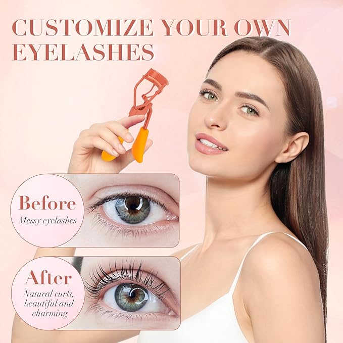 Eyelash Curler with Pads, Lash Curler with 10 Extra Silicone Replacement Pads, Comfortable Grip for Effortless Curling – Eyelashes for The Perfect Eye Contour (Rose Pink)