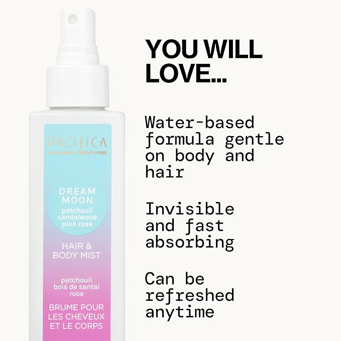 Pacifica Hair Perfume & Body Fragrance Spray Mist - Dream Moon with Vanilla, Almond & Spices – Alcohol-Free, Vegan & Cruelty-Free, 6.5 oz