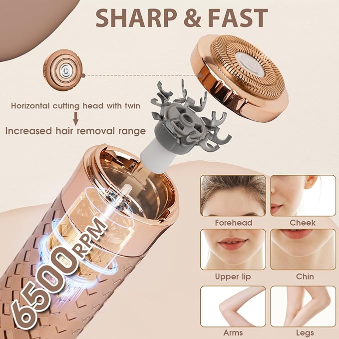 Facial Hair Removal for Women, Rechargeable Hair Removal Device, Painless Face Electric Razor/Shaver for Lip, Arms, Face, Peach Fuzz (Yellow Green)