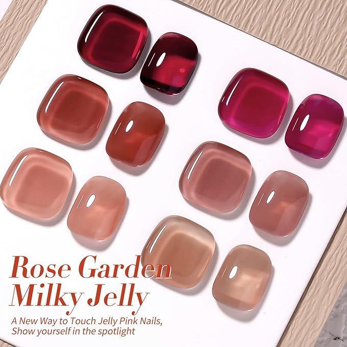 Born Pretty Jelly Red Burgundy Gel Nail Polish Christmas Fall Winter Jelly Blood Wine Red Brown Nude Purple Translucent Sheer Gel Polish Set Nail Art Varnish Manicure 6PCS