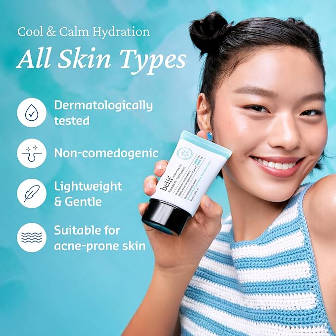 belif Aqua Bomb Cooling Relief Cream with Panthenol & Niacinamide – Daily Soothing & Hydrating Moisturizer, Depuff with Caffeine, Non-comedogenic, Lightweight Cream, Korean Skincare, 1.69 fl oz (50ml)