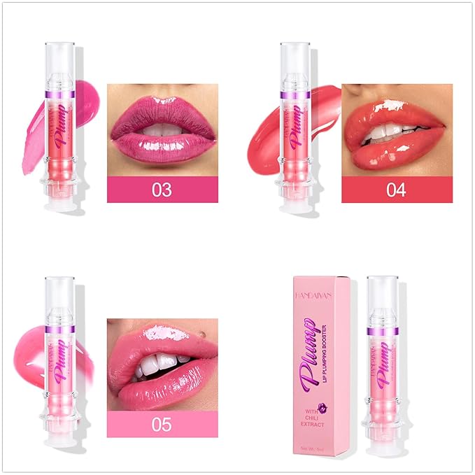 3 Colors Lip Plumping Booster, Spicy Lip Plumper Gloss Lip Plumping Oil, Ultra-Hydrating Nourishing Plump and Pout Lip Plumper, Glossy Finish Fuller Natural Lip Makeup Christmas Day Gift-03#04#05#