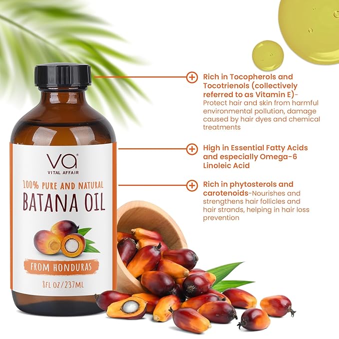 Batana Oil For Hair Growth-100% Raw Batana Oil From Honduras-Glass Bottle-Skin Hair Oil Rich In Essential Nutrients-Batana Hair Oil For Women & Men-For Strong & Shiny Hair-8 FlOz
