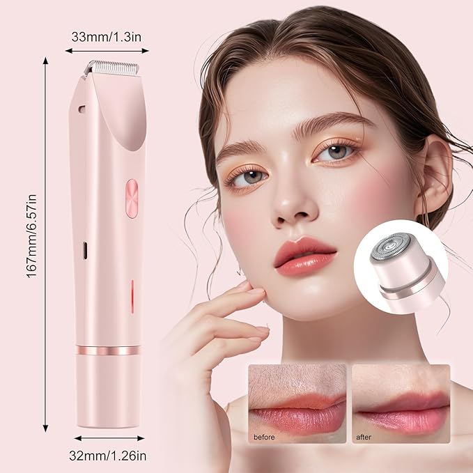 Dermave Bikini Shaver - Bikini Trimmer for Women, Dual Head Shaver Painless Hair Removal for Face, Body & Intimate Areas (Pink)