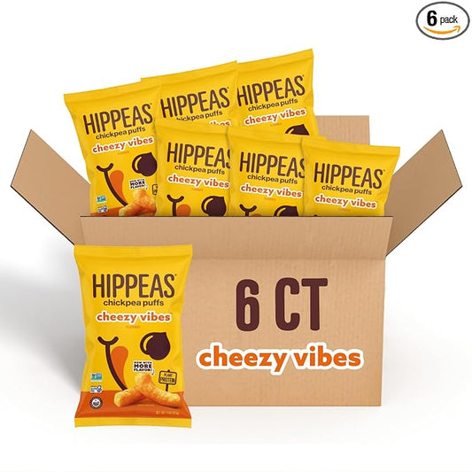 Hippeas Chickpea Puffs, Cheezy Vibes, 4 Ounce (Pack of 6), 4g Protein, 3g Fiber, Vegan, Gluten-Free, Crunchy, Plant Protein Snacks