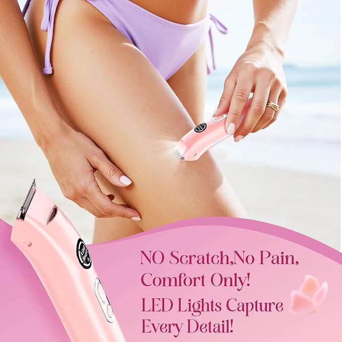 Bikini Trimmer for Women|Hair Removal Shaver - Painless Electric Razor, Cordless Body Shaver for Travel, Replaceable Lady Facial Razor|Trim Nasal/Eyebrows, IPX7 Waterproof&Easy Cleaning, Ceramic Blade