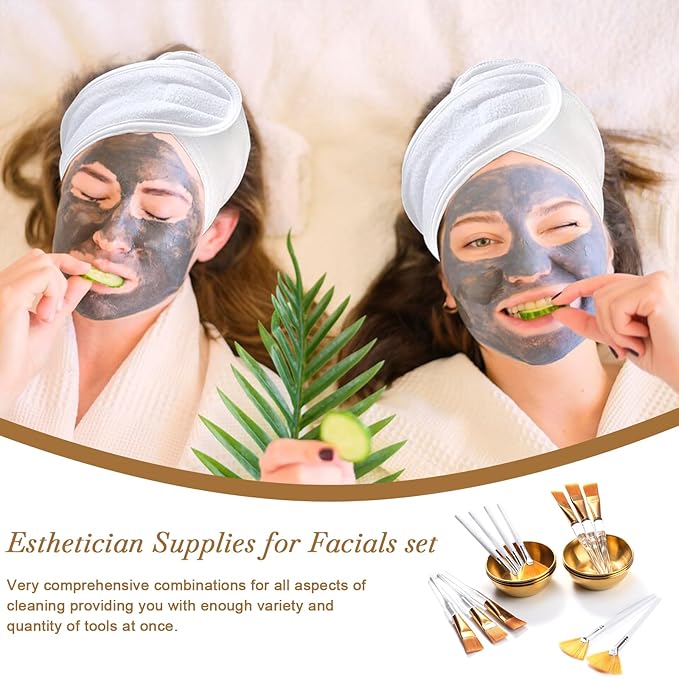 18 Pcs Esthetician Supplies for Facials Set 6 Gold Facial Bowls Esthetician 6 Facial Brushes Esthetician 6 Flat Brushes Face Mask Cosmetic Applicators for Women Facial Mask Mixing Kit Facial Tools