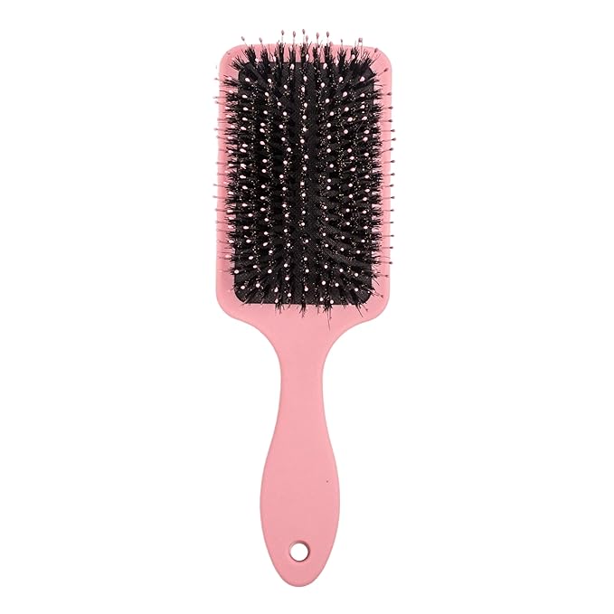 Nora Ross Boar Bristle Hair Brush for Shine & Smoothness – Gentle Detangler Boar Bristle Brush for Women & Men w/Sensitive Scalp & Fine Hair – Slick Back Hairbrush for Frizz-Free Hairstyle (Pink)