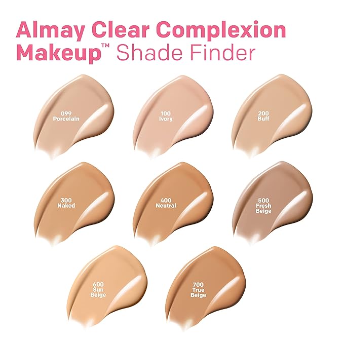 Almay Clear Complexion Acne Foundation Makeup with Salicylic Acid - Lightweight, Medium Coverage, Hypoallergenic, Fragrance-Free, for Sensitive Skin, 600 Sun Beige, 1 fl oz.