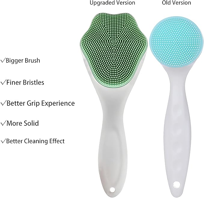 2 PC Silicone Facial Cleansing Brush Silicone Facial Scrubber Manual Exfoliating Facial Brush Face Cleanser Face Exfoliator Fine Bristles for Sensitive Skin Easy to Clean Lather Well (Blue&Green)