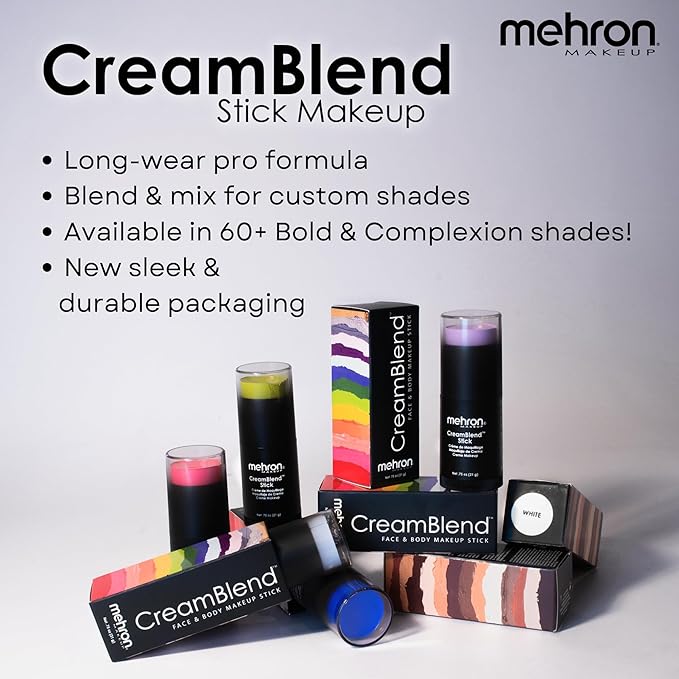 Mehron Makeup CreamBlend Stick | Face Paint, Body Paint, & Foundation Cream Makeup | Perfect for Halloween .75 oz (21 g) (Moonlight White)