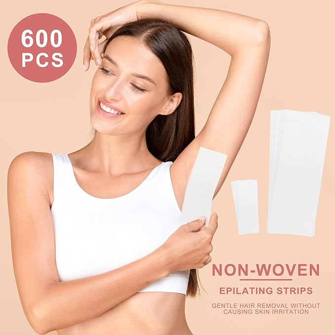 600-Count Non Woven Wax Strips, 2 Size Body and Facial Epilating Wax Strips Paper for Hair Removal, Beauty Waxing Strips for Leg Face Chest Back and Bikini
