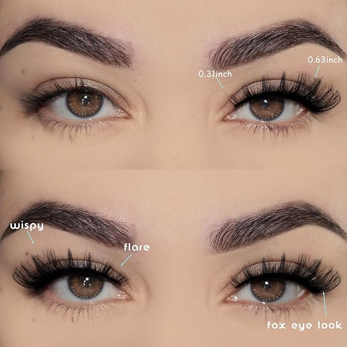 Cat Eye Lashes Natural Fox Eyelash Wispy Russian Strip Eyelashes 10 Pairs D Curl Fake Fairy Lash Strips Fluffy Spiky Cateye Lashes Wispies False Eyelash Foxy Look (Fox Eyelashes | 8-16mm)