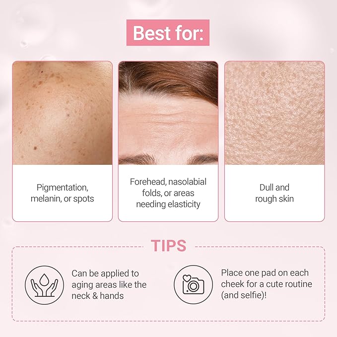 TENZERO Pink Hyaluronic Acid Niacinamide Serum Heart Pad (50 Count, 150g), Hydrating & Brightening Glowing Face Toner Pads, Korean Facial Radiance Pads, Dry Skin