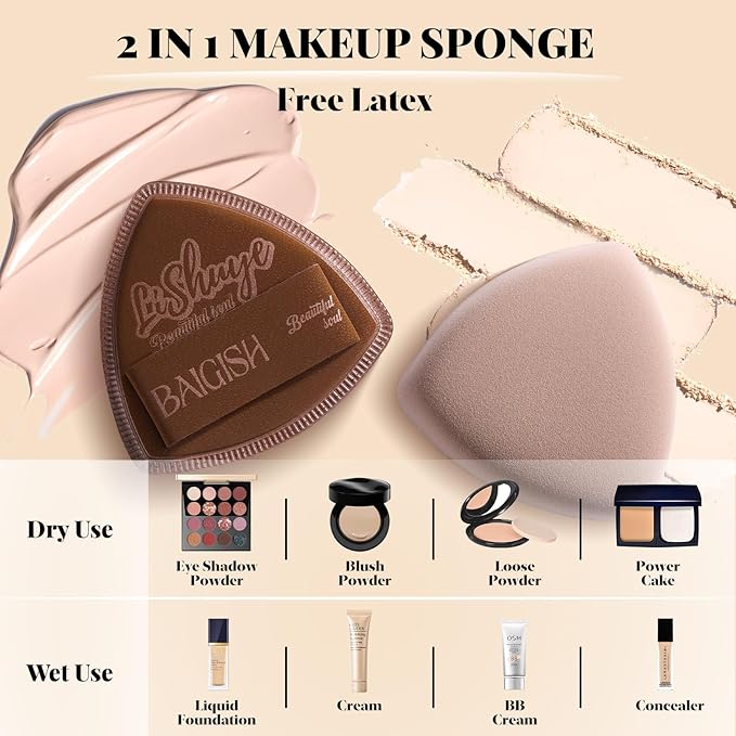 Makeup Sponge Set For Foundation Concealer, Triangle Powder Puff Soft Sponges Blender, Latex Free Blender Sponge For Liquid, Cream, and Powder Seamless & Flawless Makeup (Maillard 4 Set)