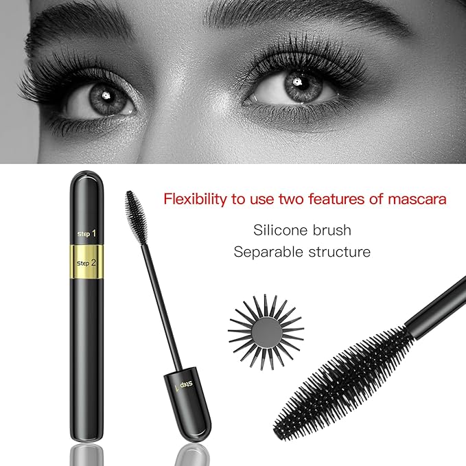 VIBELY 2 IN 1 Lash Cosmetics 4D Silk Mascara - 5x Longer, Waterproof, No Clumping, Long-lasting Black