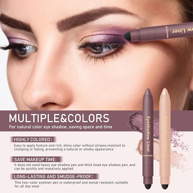 2Pcs Perfect Color Duo-Shadow Liner 2-in-1 Eyeliner & Eyeshadow, Effortless Smoky or Natural Eye Makeup, Waterproof & Smudge-Proof Shadow Liner Duo (B)
