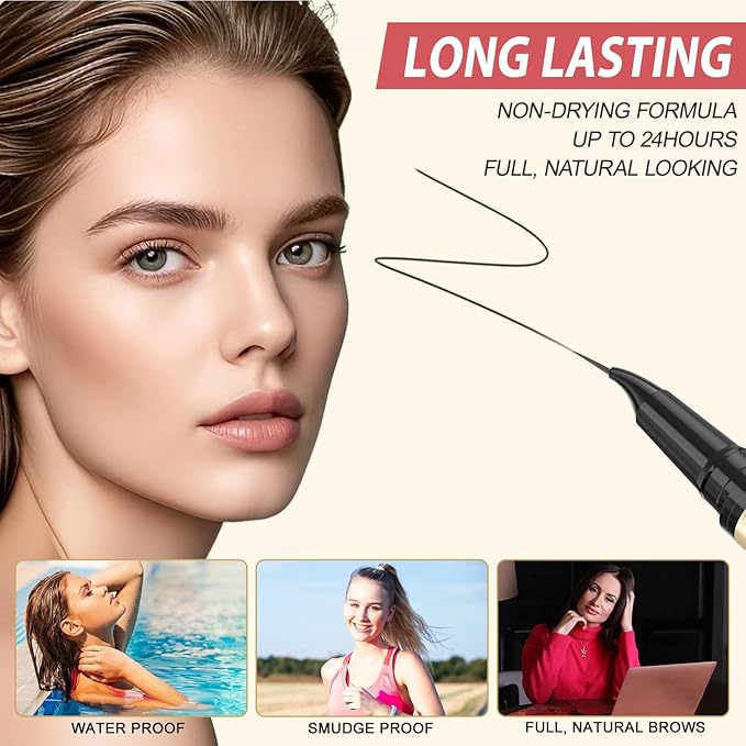 LAVONE Eyebrow Pen, 2-in-1 Eyebrow Pencils for Women with 4 Tip Microblading Eyebrow Pencil and Curved Precise Brow Pencil, Waterproof Eyebrow Pencil Create Full, Natural Hair-Like Brows, Ebony