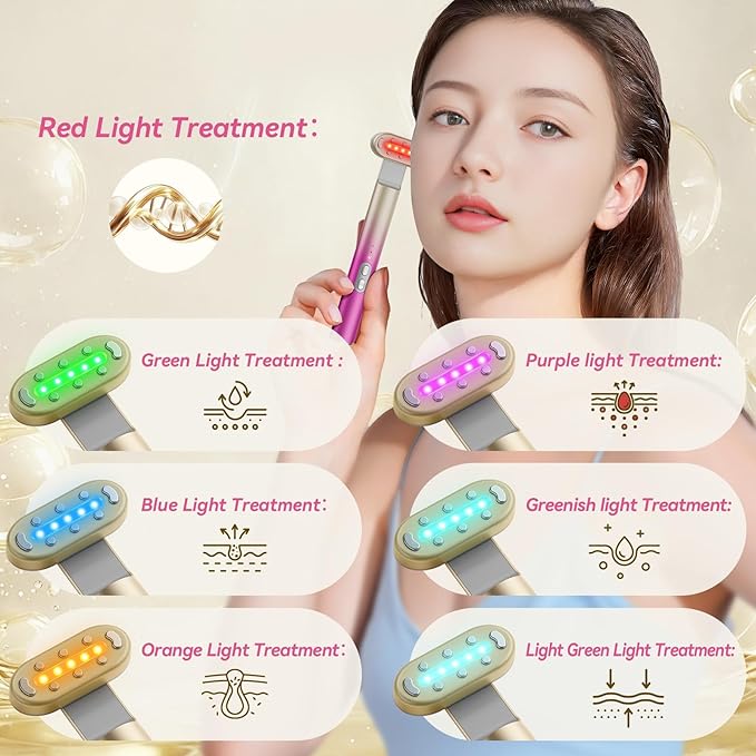 7 in 1 Red-Light-Therapy，Red Light Therapy for Face Eye Skincare Equipment at Home，Red for Skincare & Blue Rejuvenation Tool (Rose Purple)