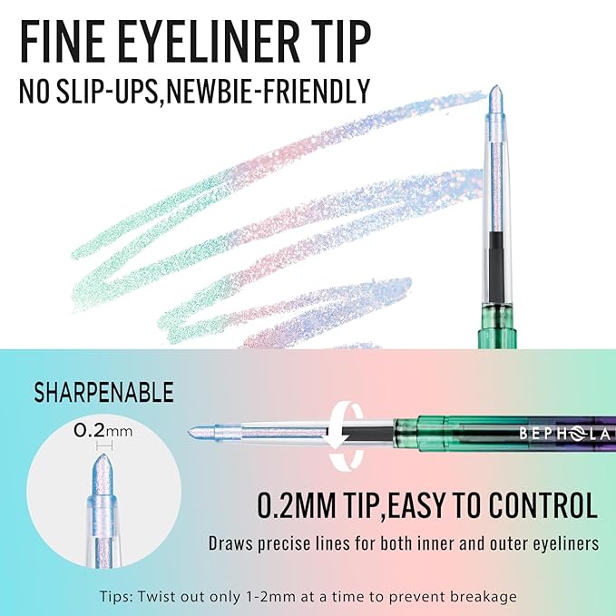 BEPHOLAN Pink Blue Eyeliner Pencil,2-in-1 Color Waterproof Glitter Gel Eye Liner Highligter,Mermaid Korean Makeup Waterline Eyeliner,Smudge Proof (FAIRY TALE)