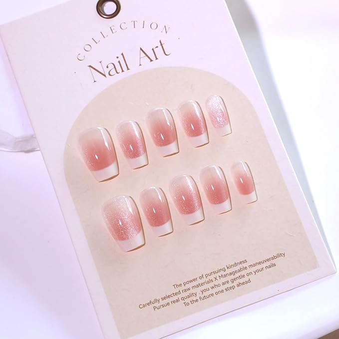 Press On Nails Short Square, French Tip Chrome Acrylic Press On Nails Short Coffin, Designer Reusable Glazed Fake Nails, Glossy Soft Gel Nails Wedding, Stick Glue On Nail Press Ons for Women