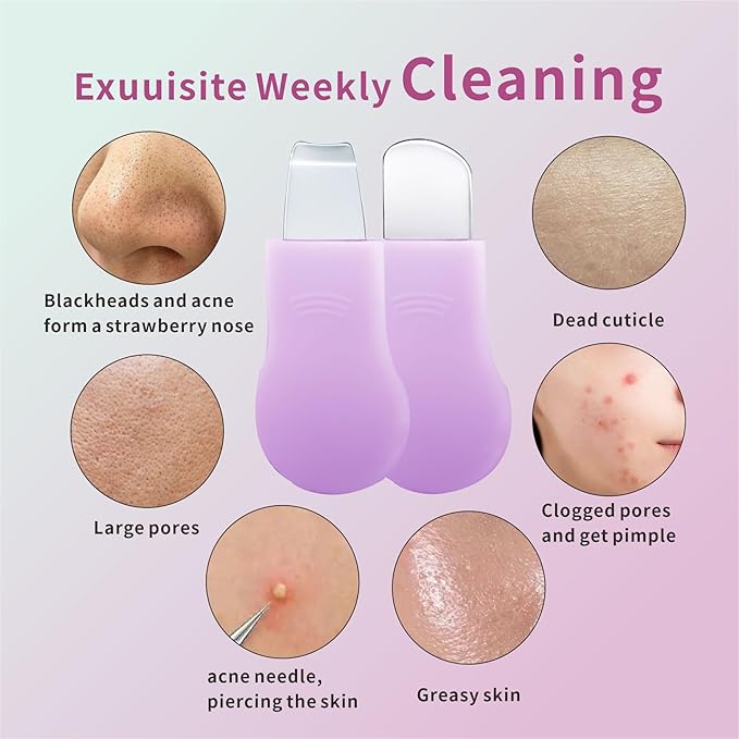 REVEX Nose Blackhead Remover Tool Set,Blackhead Scraper Tool,2Pcs Pore Cleaning Brush, Face Scrubber Skin Spatula, Pore Scrubber for Deep Cleansing,Face Exfoliator Scrubber for Women Men.(Purple)