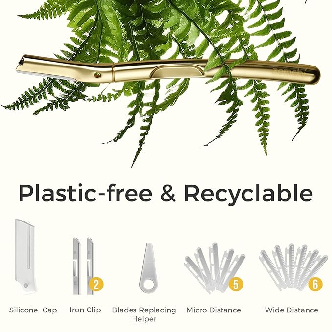 ZOMCHI Dermaplane Razor with 11 Blades for Women & Men, Eyebrow Trimmer with Protective Silicone Cap, Face Razor for Hair Removal - Matte Gold