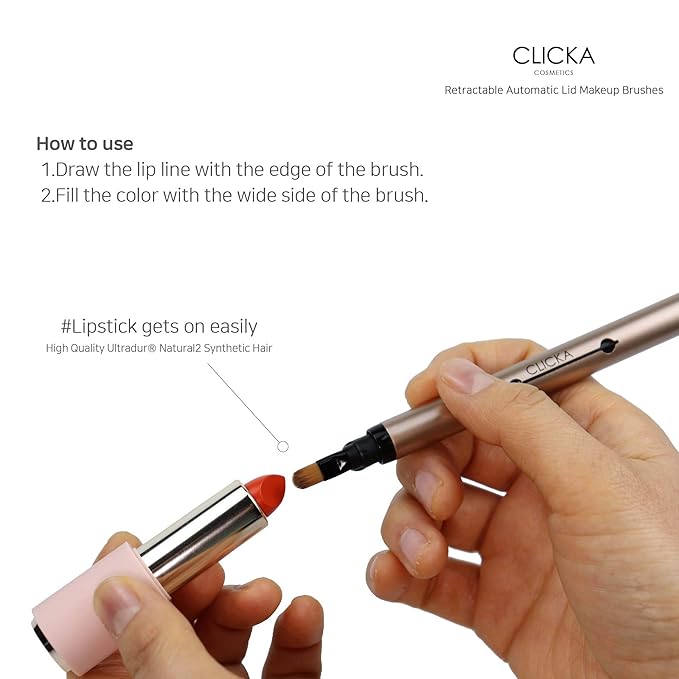 Retractable Automatic Lid Professional Lip Brush 1pc (Champagne Gold)