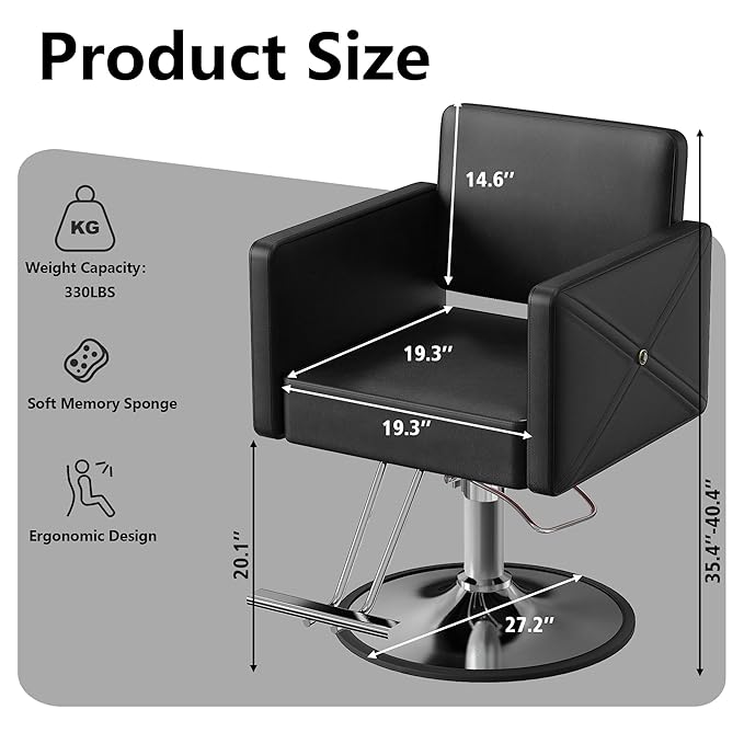 Barber Chair for Hair Stylist, Height Adjustable Hydraulic Hair Salon Chair, 360 Degrees Rotation, Multi-Function Shampoo Chair for Salon Home Barbershop, Black