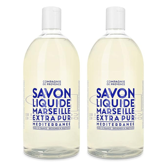 Compagnie de Provence Savon de Marseille Extra Pure Liquid Soap - Mediterranean Sea - Bulk 67.6 Fl Oz Plastic Bottle Refill