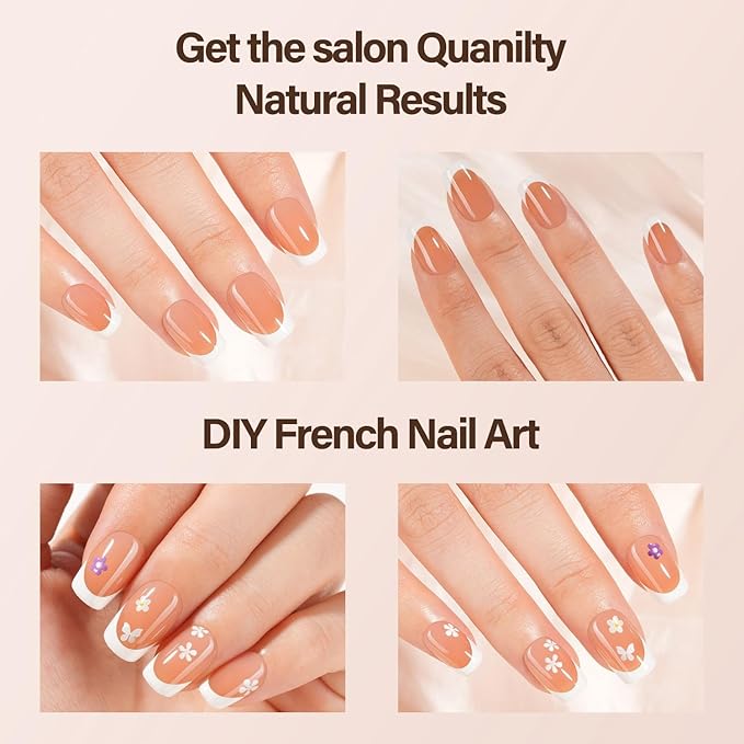 Vansiho French Gel Nails - 150Pcs Short Square Tips, Brown, Soft Gel, Press On, DIY Nail Art Kit 15 Sizes