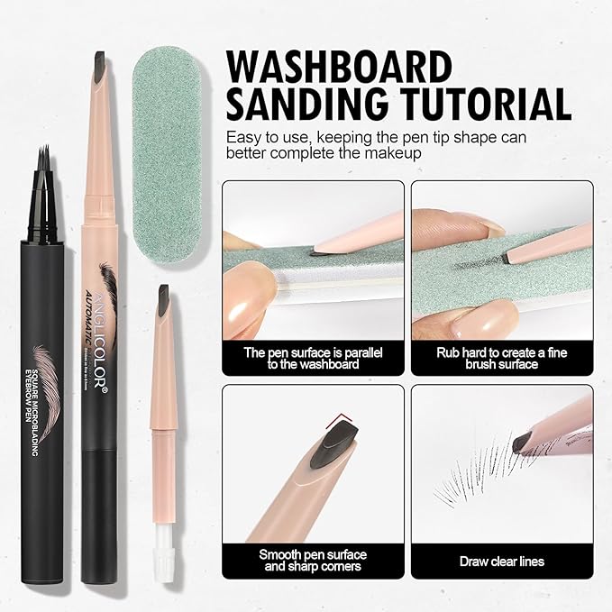Anglicolor Microblading Eyebrow Pen, Liquid Eyebrow Pen, Square Angled Eyebrow Brush Natural Hair-Like Brow, Long-Lasting, Waterproof Eye brow Pencil for Women and Girls Makeup (02 Mocha)