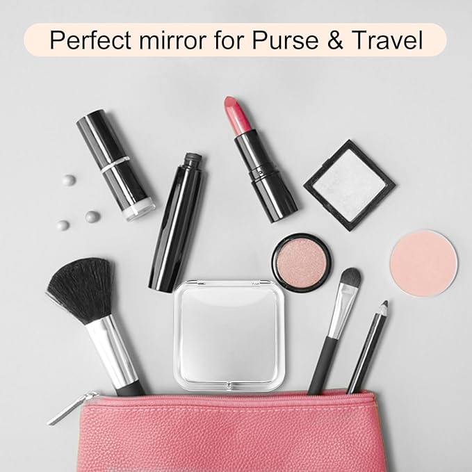 15x Magnifying Compact Mirror for Purses and Travel - Handheld 2 Sided 15x/1x Makeup Mirror - Slim Pocket Mirror, Portable & Foldable Square 3.3” x 3.3” (Silver)