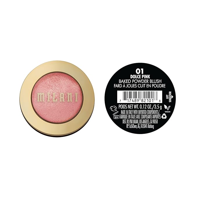 Milani Baked Blush, Powder Blush for Cheeks, Cruelty Free Makeup - Shape, Contour & Highlight Face for a Shimmery or Matte Finish -Dolce Pink