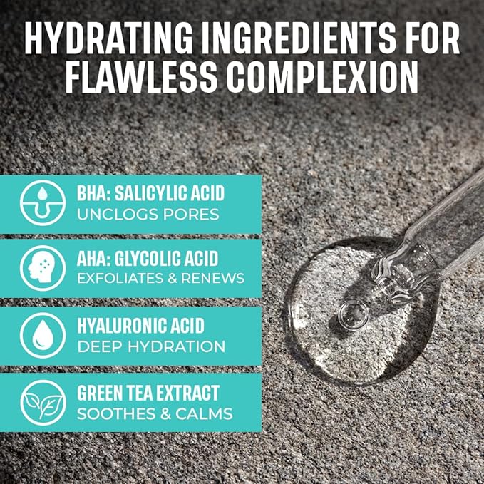 2% BHA AHA Liquid Salicylic Acid Exfoliant - Gentle Peel, Pore Minimizer, Face Exfoliator for blackheads, wrinkles with Hyaluronic acid - Fragrance-Free Hydrating for All Skin Types, 2oz