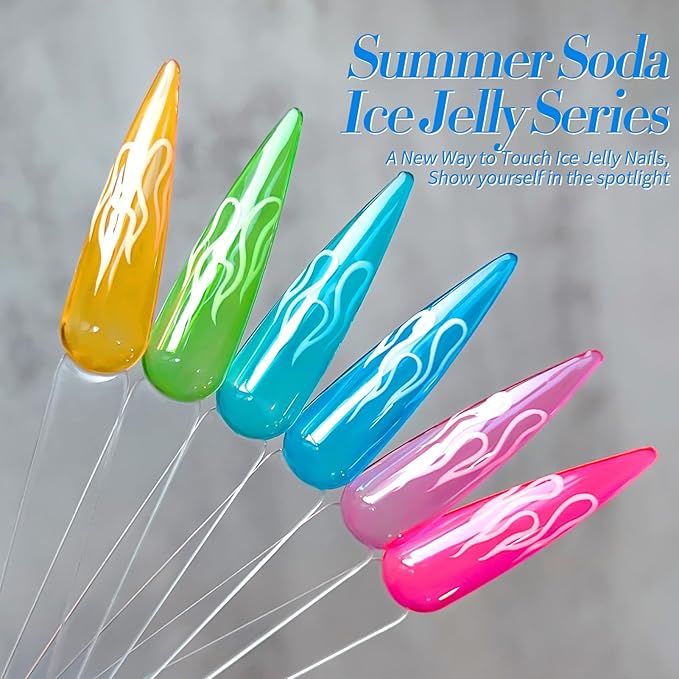 Born Pretty Jelly Gel Nail Polish Christmas Neon Gel Polish,Hot Pink Purple Blue Green Yellow 6Colors Translucent Effect,Soak Off U v LED Light Cure Nail Art Kit for Salon Manicure and DIY at Home