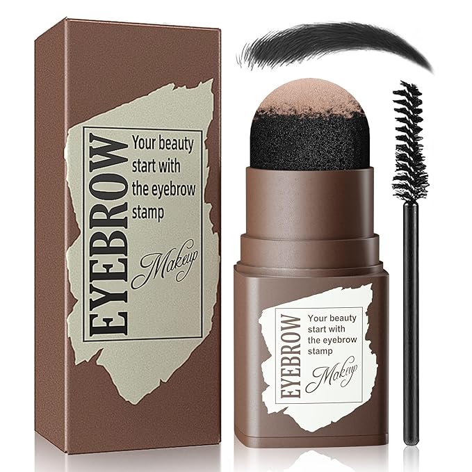 Eyebrow Stamp and Eyebrow Stencil Kit, Eyebrow Powder with 24 Reusable Eyebrow Stencils Kit for Beginners to Natural Brow, 1 Step Brow Stamp Kit Smudge-Proof & Long-lasting & Waterproof (Dark Black)