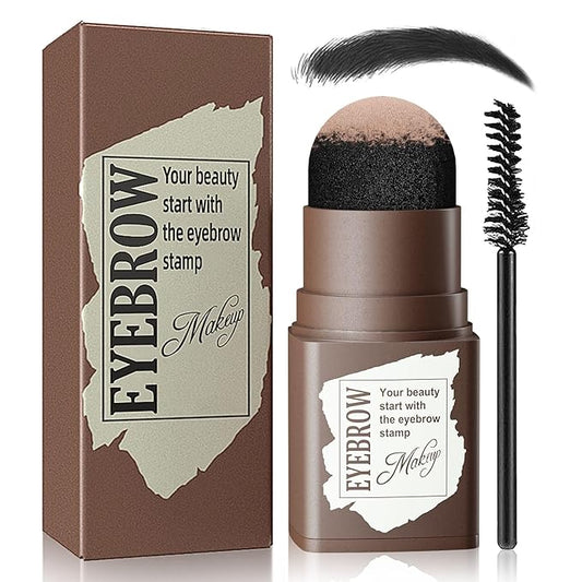 Eyebrow Stamp and Eyebrow Stencil Kit, Eyebrow Powder with 24 Reusable Eyebrow Stencils Kit for Beginners to Natural Brow, 1 Step Brow Stamp Kit Smudge-Proof & Long-lasting & Waterproof (Dark Black)